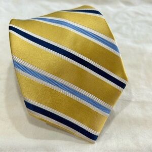 Jones New York Gold & Blue Striped Silk Tie 59” Long 3.5” Wide NWOT
